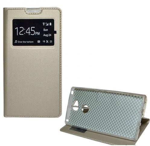 HUAWEI P Smart (Enjoy 7S) Tok álló, bőr (FLIP, oldalra nyíló, asztali tartó funkció, S-View Cover) ARANY	