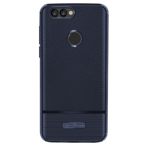 HUAWEI P Smart (Enjoy 7S) Telefonvédő gumi / szilikon (bőrhatás, szálcsiszolt) SÖTÉTKÉK	