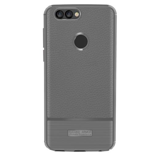 HUAWEI P Smart (Enjoy 7S) Telefonvédő gumi / szilikon (bőrhatás, szálcsiszolt) SZÜRKE	