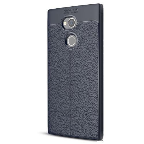 SONY Xperia XA2 Ultra (H4213) Telefonvédő gumi / szilikon (bőrhatás, varrás minta) SÖTÉTKÉK	