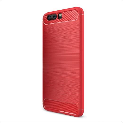 HUAWEI P Smart (Enjoy 7S) Telefonvédő gumi / szilikon (közepesen ütésálló, szálcsiszolt, karbonminta) PIROS	