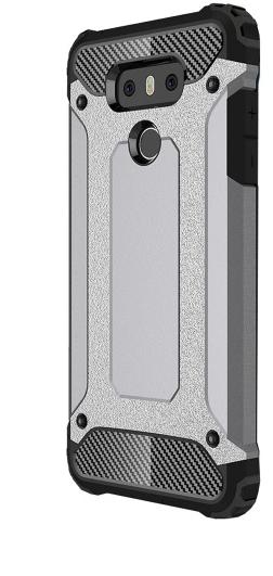 HUAWEI P Smart (Enjoy 7S) Defender műanyag telefonvédő (közepesen ütésálló, gumi / szilikon belső, fémhatás) EZÜST	