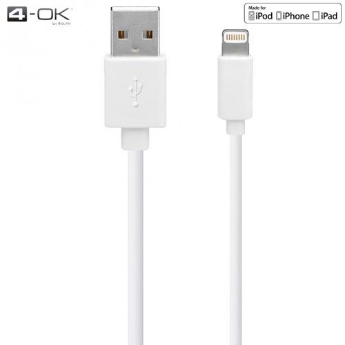 4-OK adatátvitel adatkábel és töltő (lightning 8pin, 180 cm, MFi Apple engedélyes) FEHÉR (IPUS16)