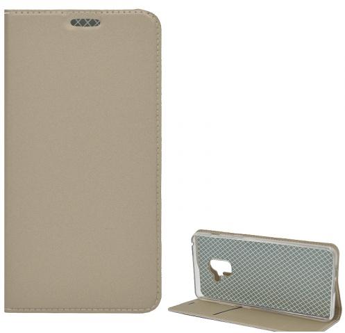 SAMSUNG Galaxy A8 Plus (2018) SM-A730F Tok álló, bőr (FLIP, oldalra nyíló, asztali tartó funkció) ARANY	