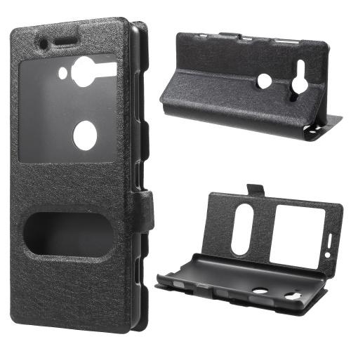 SONY Xperia XZ2 Compact (H8324) Tok álló, bőr (FLIP, oldalra nyíló, asztali tartó funkció, hívókijelzés, Dual View Window) FEKETE	