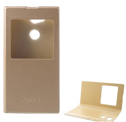 SONY Xperia L2 (H4311) Tok álló, bőr (FLIP, oldalra nyíló, View Window) ARANY	