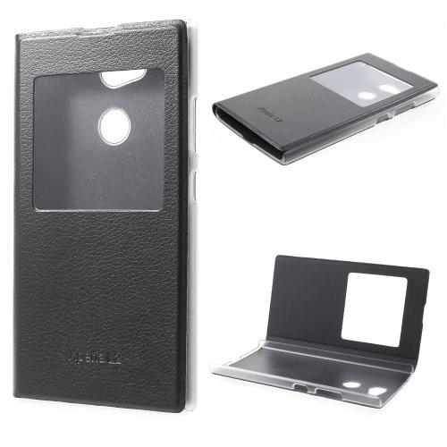 SONY Xperia L2 (H4311) Tok álló, bőr (FLIP, oldalra nyíló, View Window) FEKETE	
