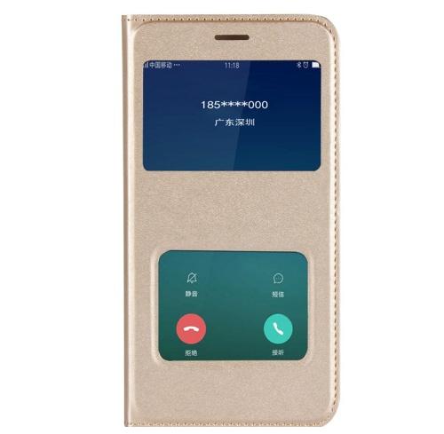 XIAOMI Redmi 5A Tok álló, bőr (FLIP, oldalra nyíló, Dual View Window) ARANY	