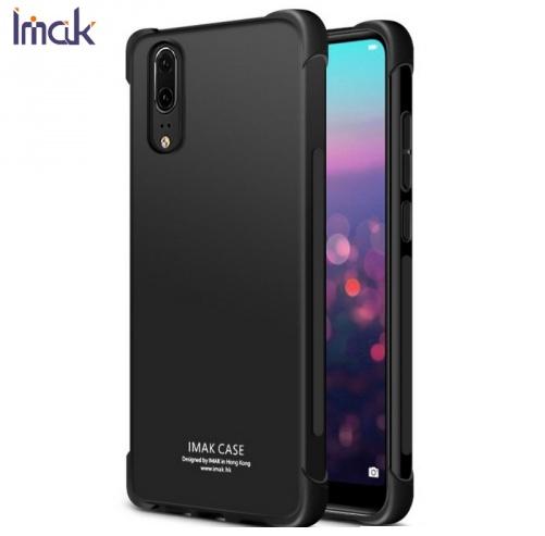 HUAWEI P20 Lite IMAK telefonvédő gumi / szilikon (közepesen ütésálló, légpárnás sarok, képernyővédő fólia, metál) FEKETE	