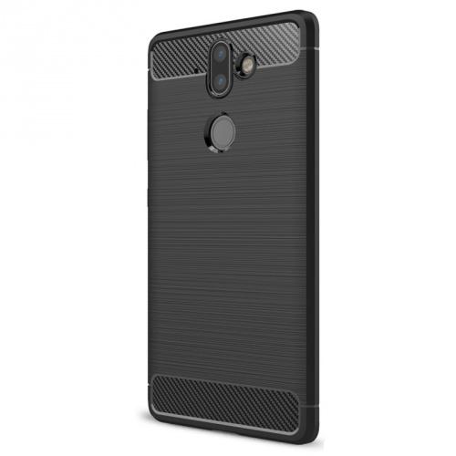 SONY Xperia XZ2 (H8266) Telefonvédő gumi / szilikon (közepesen ütésálló, légpárnás sarok, szálcsiszolt, karbonminta) FEKETE	