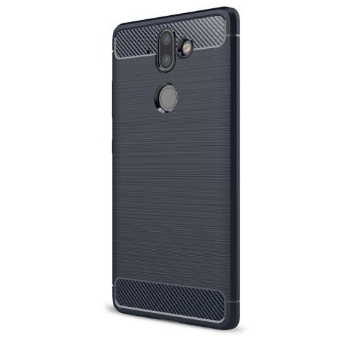 LG K10 2018 (K425) Telefonvédő gumi / szilikon (közepesen ütésálló, légpárnás sarok, szálcsiszolt, karbonminta) SÖTÉKÉK	