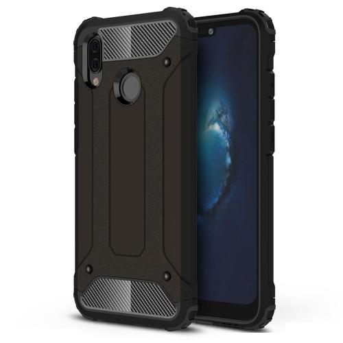 HUAWEI P20 Lite Defender műanyag telefonvédő (közepesen ütésálló, légpárnás sarok, gumi / szilikon belső, fémhatás) FEKETE	