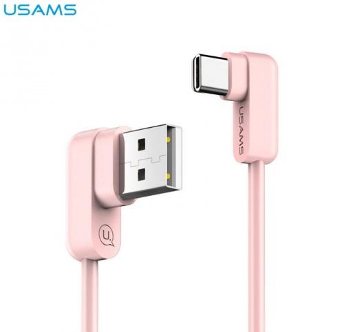 USAMS U-FLOW adatátvitel adatkábel (Type-C, 120 cm, 90 fokos / derékszög) RÓZSASZÍN