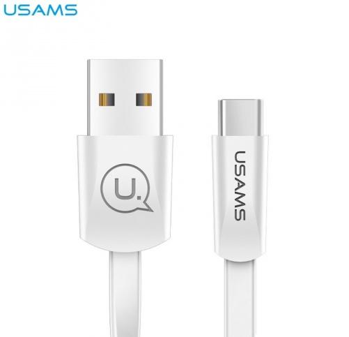 USAMS U2 adatátvitel adatkábel és töltő (Type-C, 120 cm, lapos kábel) FEHÉR