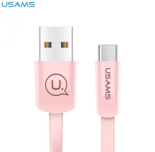 USAMS U2 adatátvitel adatkábel és töltő (Type-C, 120 cm, lapos kábel) RÓZSASZÍN