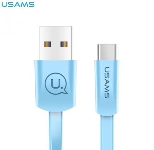 USAMS U2 adatátvitel adatkábel és töltő (Type-C, 120 cm, lapos kábel) VILÁGOSKÉK