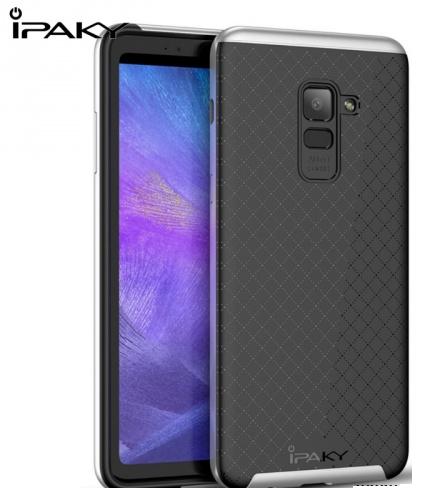 SAMSUNG Galaxy A8 Plus (2018) SM-A730F IPAKY telefonvédő gumi / szilikon (műanyag keret, közepesen ütésálló, rombuszminta) FEKETE/EZÜST	