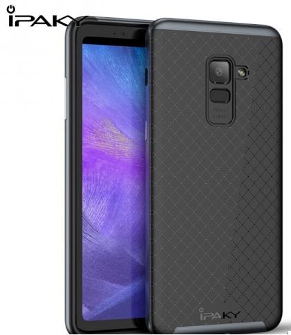 SAMSUNG Galaxy A8 (2018) SM-A530F IPAKY telefonvédő gumi / szilikon (műanyag keret, közepesen ütésálló, rombuszminta) FEKETE/SZÜRKE	