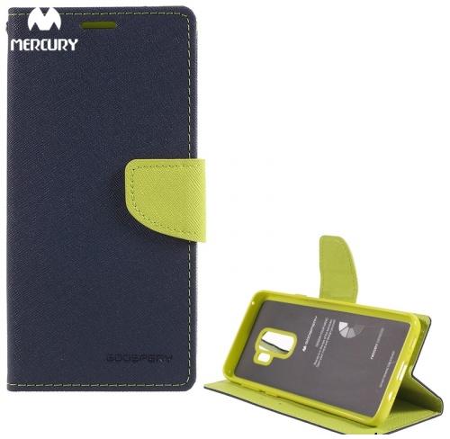SAMSUNG Galaxy S9 Plus (SM-G965) MERCURY Fancy Diary tok álló, bőr (FLIP, mágneses, oldalra nyíló, bankkártya tartó, asztali tartó funkció) SÖTÉTKÉK	