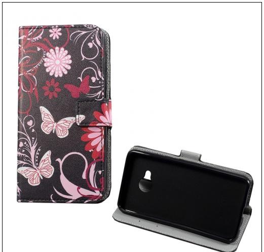 HUAWEI P20 Lite Tok álló, bőr (FLIP, oldalra nyíló, asztali tartó funkció, pillangó, virágminta) FEKETE	