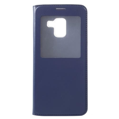 SAMSUNG Galaxy A8 (2018) SM-A530F Tok álló, bőr (FLIP, oldalra nyíló, hívószámkijelzés, View Window) SÖTÉTKÉK	