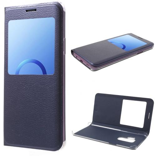 SAMSUNG Galaxy S9 (SM-G960) Tok álló, bőr (FLIP, oldalra nyíló, View Window) SÖTÉTKÉK	