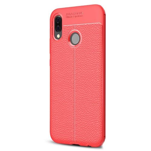 HUAWEI P20 Lite Telefonvédő gumi / szilikon (bőrhatás, varrás minta) PIROS	