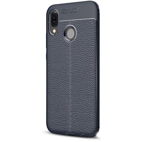 HUAWEI P20 Lite Telefonvédő gumi / szilikon (bőrhatás, varrás minta) SÖTÉTKÉK	