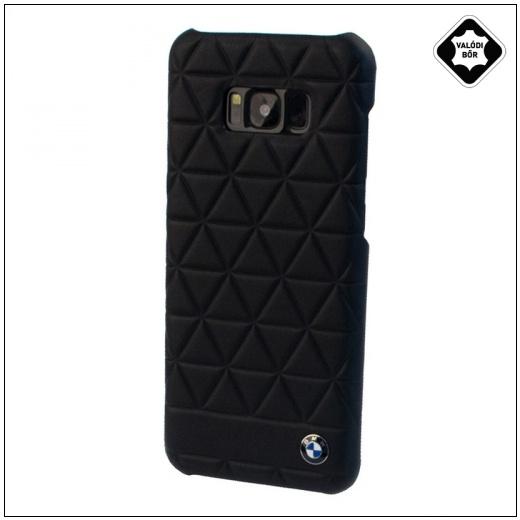 SAMSUNG Galaxy S9 Plus (SM-G965) BMW HEXAGON műanyag telefonvédő (valódi bőrbevonat, háromszög minta) FEKETE	