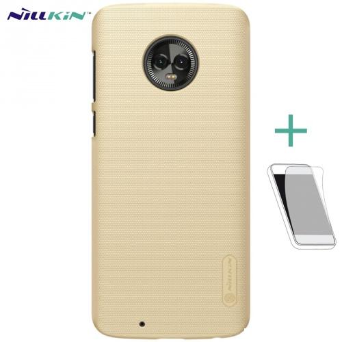 MOTOROLA Moto G6 (XT1925) NILLKIN SUPER FROSTED műanyag telefonvédő (gumírozott, érdes felület, képernyővédő fólia, tisztítókendő) ARANY	