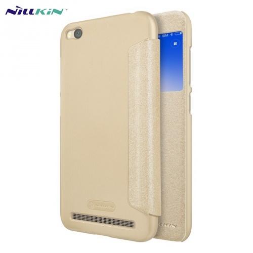 XIAOMI Redmi 5A NILLKIN SPARKLE műanyag telefonvédő (mikroszálas bőr flip, oldalra nyíló, S-View Cover) ARANY	