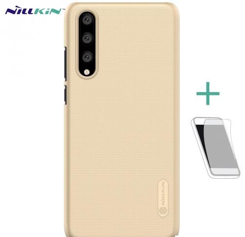 HUAWEI P20 Pro NILLKIN SUPER FROSTED műanyag telefonvédő (gumírozott, érdes felület, képernyővédő fólia, tisztítókendő) ARANY	