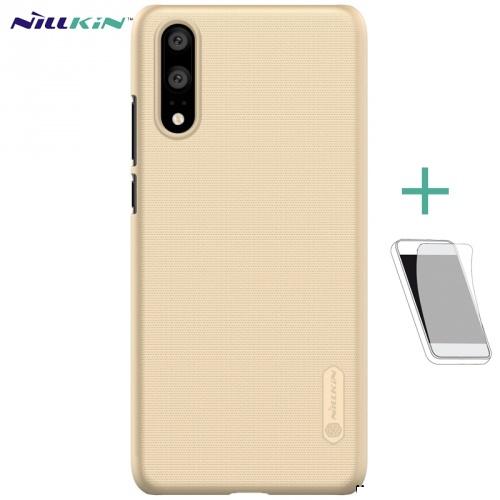 HUAWEI P20 NILLKIN SUPER FROSTED műanyag telefonvédő (gumírozott, érdes felület, képernyővédő fólia, tisztítókendő) ARANY	