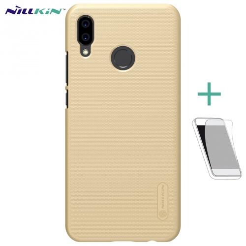 HUAWEI P20 Lite NILLKIN SUPER FROSTED műanyag telefonvédő (gumírozott, érdes felület, képernyővédő fólia, tisztítókendő) ARANY	