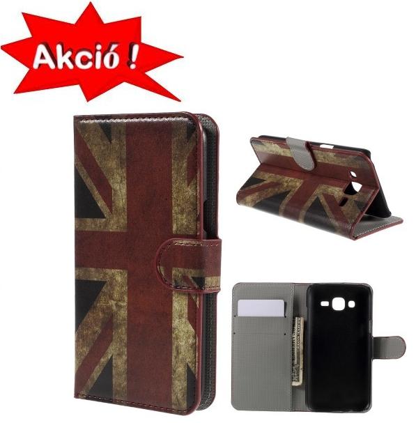 Samsung Galaxy J5 (SM-J500) Tok álló, bőr (FLIP, oldalra nyíló, asztali tartó funkció, zászlóminta) BRIT/ANGOL