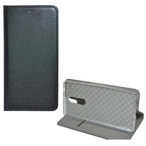 SAMSUNG Galaxy A6+ (2018) SM-A605F Tok álló, bőr (FLIP, oldalra nyíló, asztali tartó funkció, rombuszminta) FEKETE	