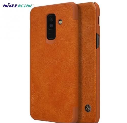SAMSUNG Galaxy A6+ (2018) SM-A605F NILLKIN QIN tok álló, bőr (FLIP, oldalra nyíló, bankkártya tartó) BARNA	