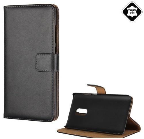 NOKIA 7 Plus Tok álló, valódi bőr (FLIP, mágneses, oldalra nyíló, asztali tartó funkció) FEKETE	