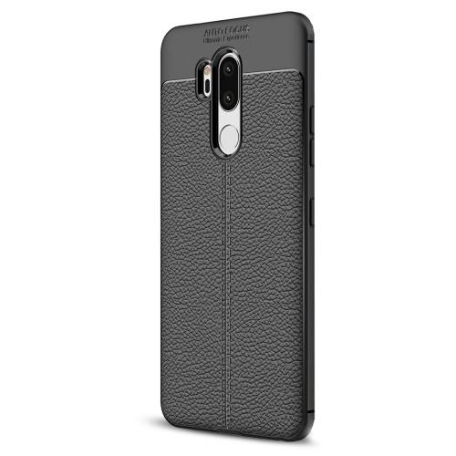 LG G7 ThinQ (G710EM) Telefonvédő gumi / szilikon (bőrhatás, varrás minta) FEKETE	