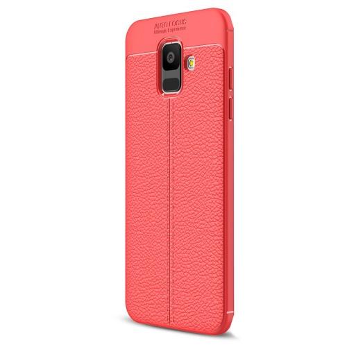 SAMSUNG Galaxy A6 (2018) SM-A600F Telefonvédő gumi / szilikon (bőrhatás, varrás minta) PIROS	