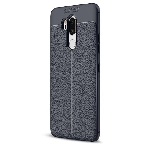 LG G7 ThinQ (G710EM) Telefonvédő gumi / szilikon (bőrhatás, varrás minta) SÖTÉTKÉK	