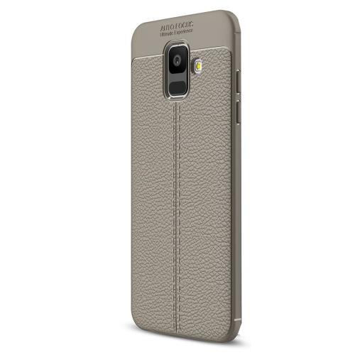 SAMSUNG Galaxy A6 (2018) SM-A600F Telefonvédő gumi / szilikon (bőrhatás, varrás minta) SZÜRKE	