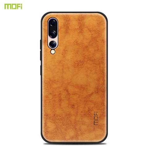 HUAWEI P20 Pro MOFI műanyag telefonvédő (szilikon keret, bőr hátlap) BARNA	
