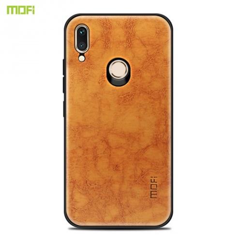 HUAWEI P20 Lite MOFI műanyag telefonvédő (szilikon keret, bőr hátlap) BARNA	