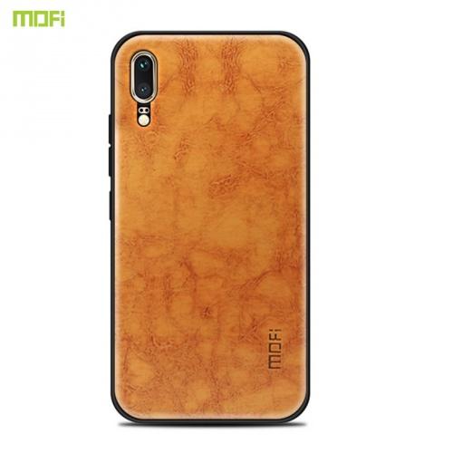 HUAWEI P20 MOFI műanyag telefonvédő (szilikon keret, bőr hátlap) BARNA	