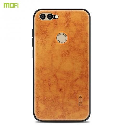 HUAWEI P Smart (Enjoy 7S) MOFI műanyag telefonvédő (szilikon keret, bőr hátlap) BARNA	