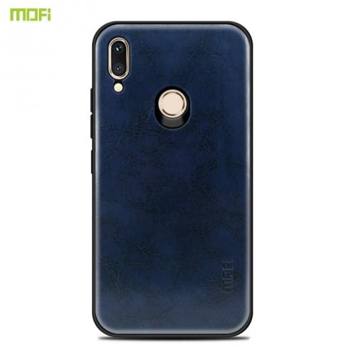 HUAWEI P20 Lite MOFI műanyag telefonvédő (szilikon keret, bőr hátlap) SÖTÉTKÉK	