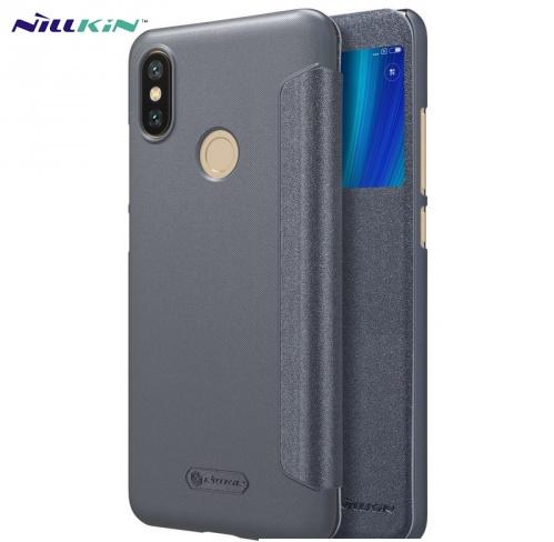 XIAOMI Mi A2 (Mi 6X) NILLKIN SPARKLE műanyag telefonvédő (mikroszálas bőr aktív flip, oldalra nyíló, S-View Cover) FEKETE	
