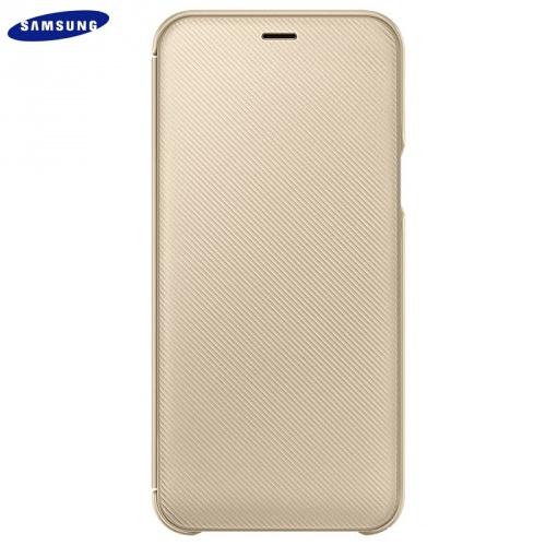 SAMSUNG Galaxy A6+ (2018) SM-A605F Műanyag telefonvédő (aktív flip, oldalra nyíló, bankkártya tartó, karbon minta) ARANY	