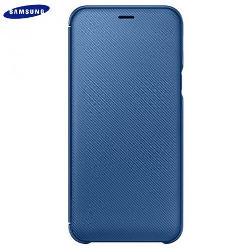 SAMSUNG Galaxy A6+ (2018) SM-A605F Műanyag telefonvédő (aktív flip, oldalra nyíló, bankkártya tartó, karbon minta) KÉK	
